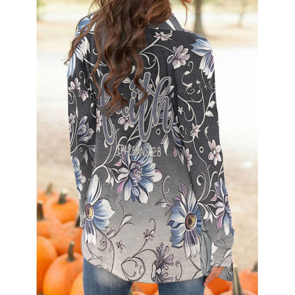 "Faith Ephesians 2:8" Floral Women's Cardigan With Long Sleeve