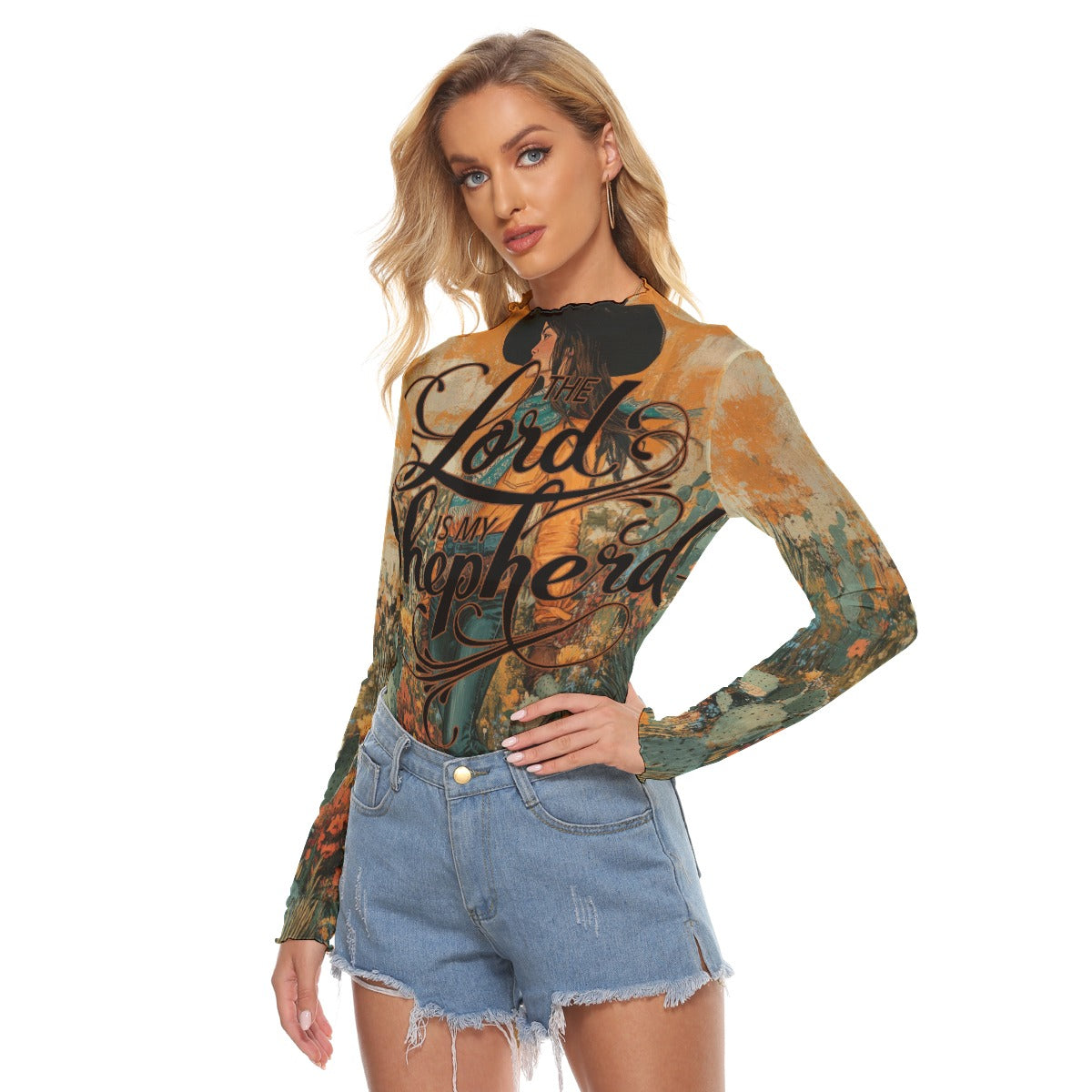Cowgirl Women's Mesh T-shirt - Long Sleeve Mesh Top "The Lord is My Shepherd"