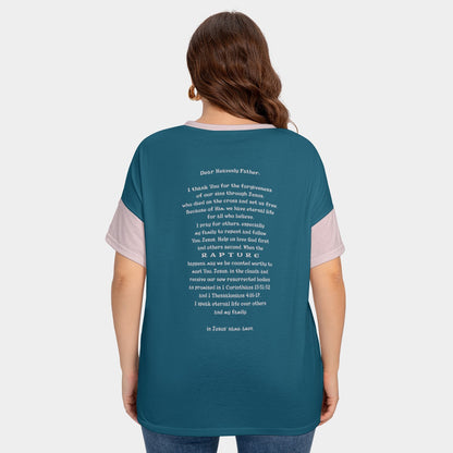 Women's Drop-Shoulder Short Sleeve T-shirt with Sleeve Loops - Plus Size "I Speak Jesus for my Family"