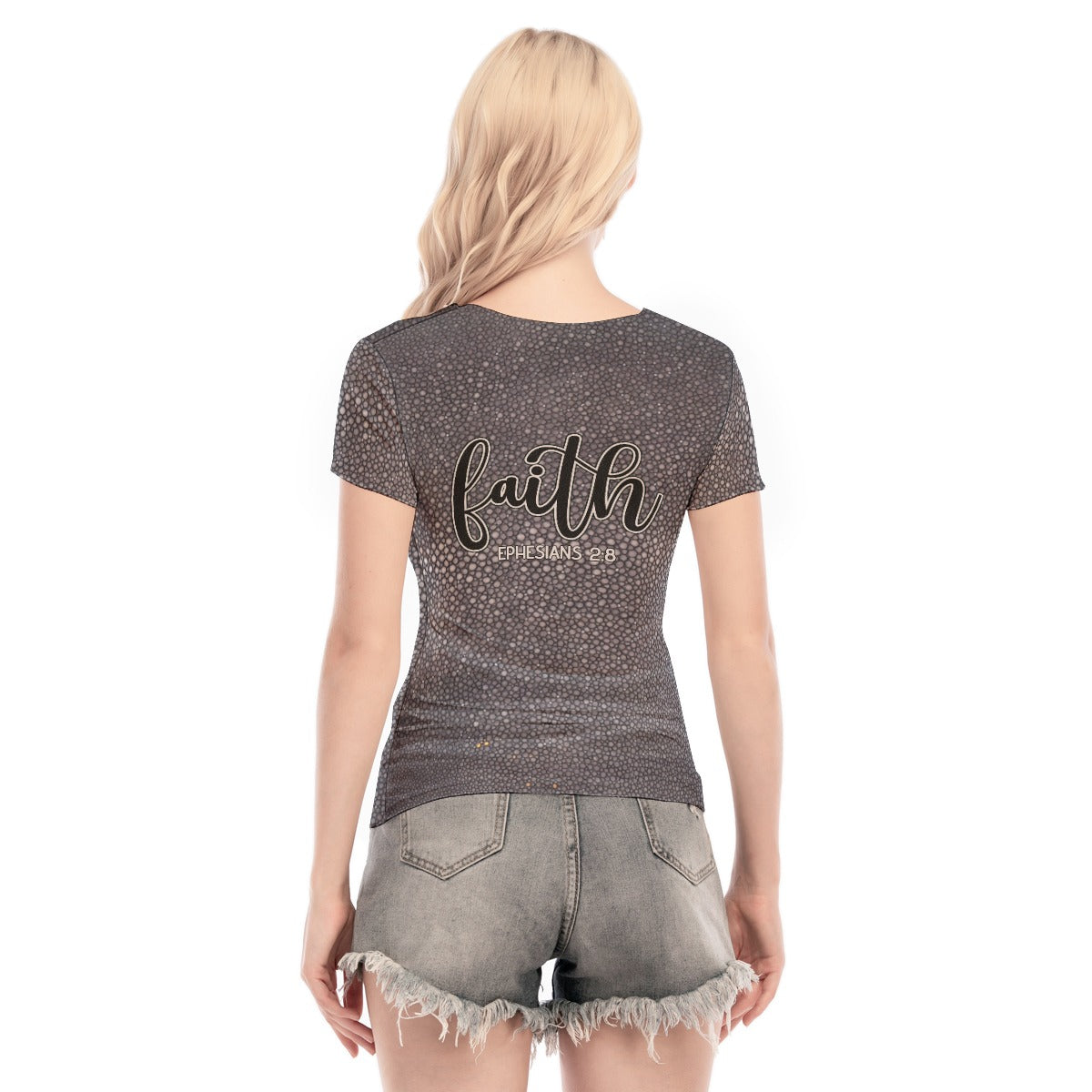 Women's Short Sleeve Mesh Blouse "Faith Ephesians 2:8"