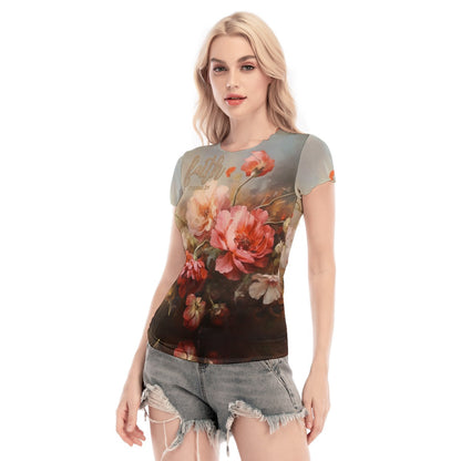 Faith Ephesians 2:8 Floral Women's Mesh Blouse - Slim Fit & Lightweight for Versatile Style