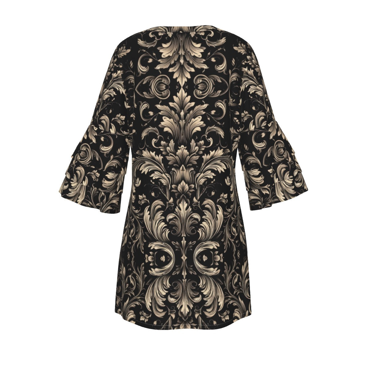 "Jesus Saves" Black & Gold Damask Women's Stacked Ruffle Sleeve Dress