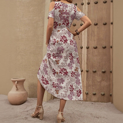 "John 14:6" Red & White Floral Off-Shoulder V-Neck Maxi Dress