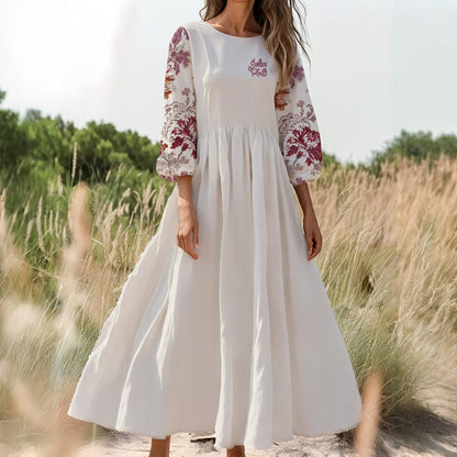 "John 14:6" White Women's red & White Floral Long Sleeve Dress