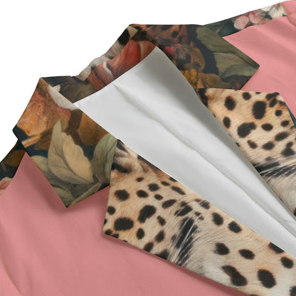 Leopard Floral Print Women's Leisure Blazer - 100% Cotton, 245GSM, Faith Hebrews 11:1 Design