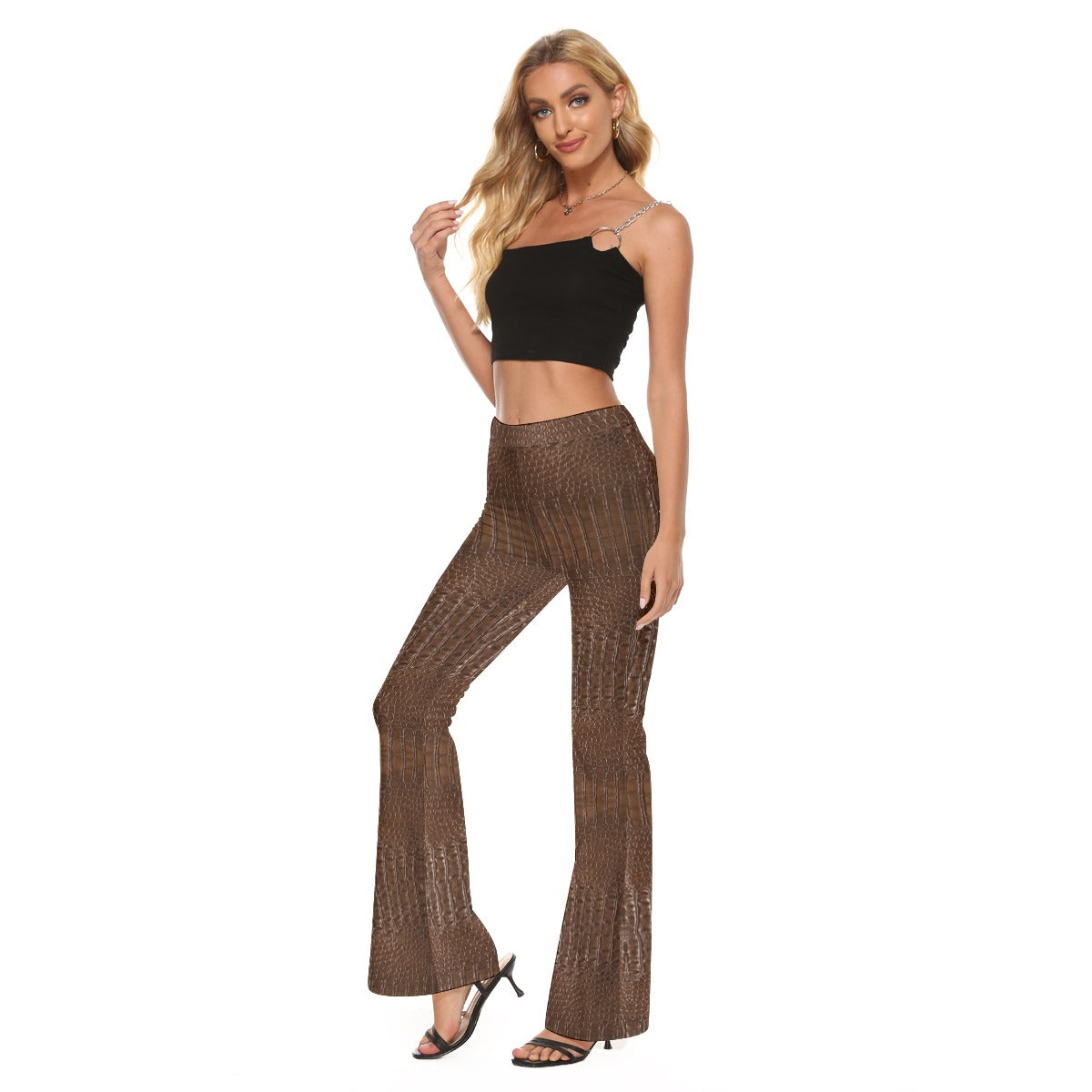 "Faith Ephesians 2:8" Brown Alligator Print Women's Skinny Flare Pants