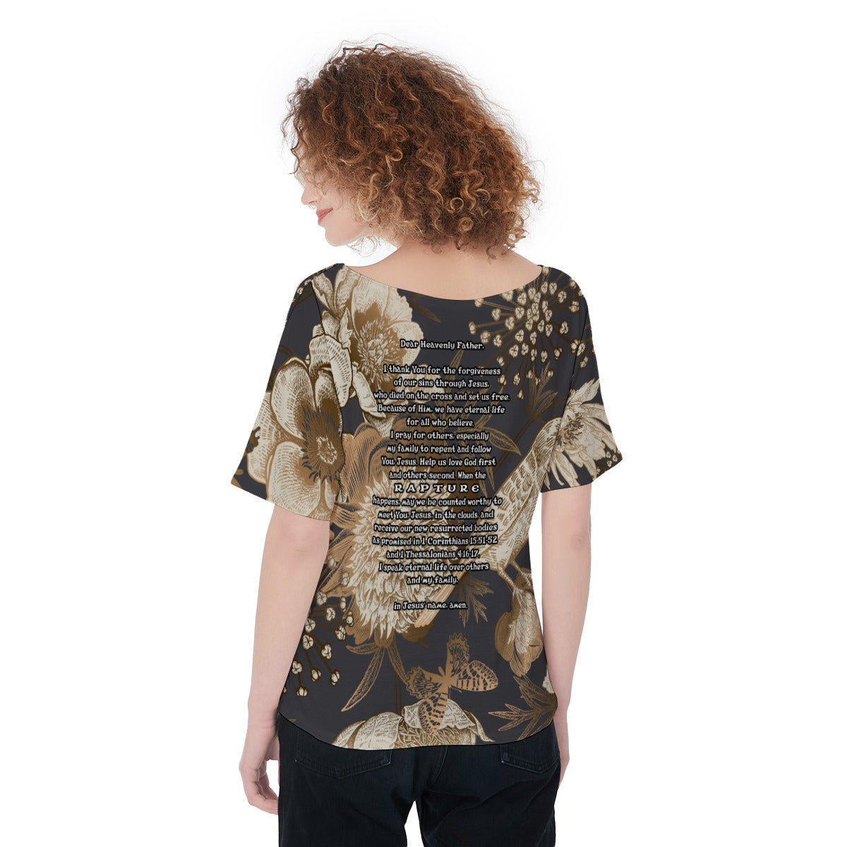 Bird Print Women's Short Sleeve T-Shirt "I Speak Jesus for my Family"