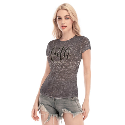 Women's Short Sleeve Mesh Blouse "Faith Ephesians 2:8"