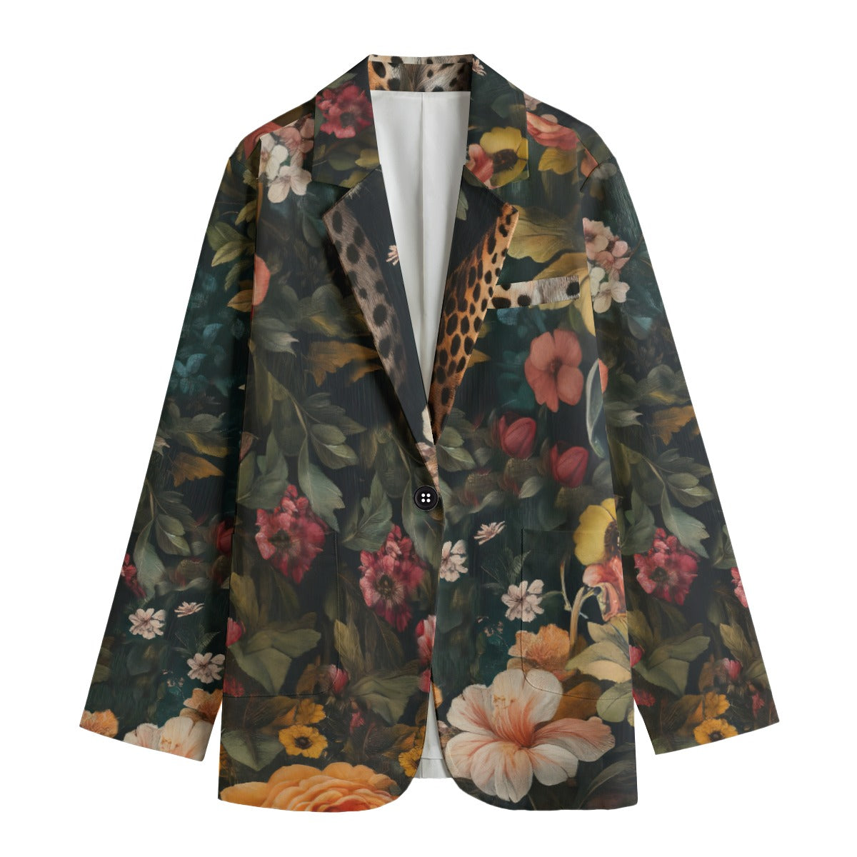"Faith Hebrews 11:1" Leopard Floral Print Women's Polyester Blazer, Lightweight & Stylish