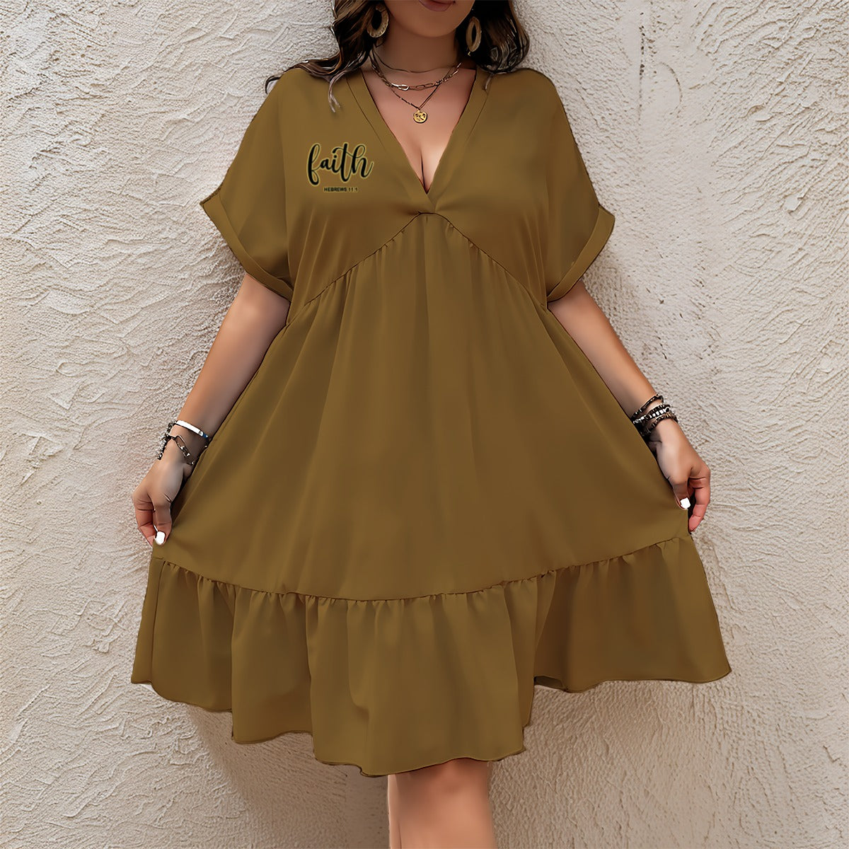 "Faith Hebrews 11:1: Women's Lightweight Floral V-Neck Short Sleeve A-Line Dress for Everyday Wear