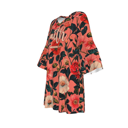 "Faith Hebrews 11:1" Pink Floral Women's Stacked Ruffle Sleeve Dress
