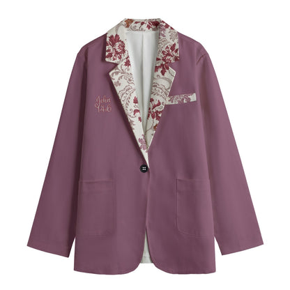 "John 14:6" Purple with Red & White Floral Lapel Women's Leisure Blazer