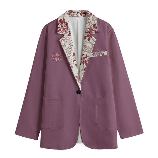 "John 14:6" Purple with Red & White Floral Lapel Women's Leisure Blazer