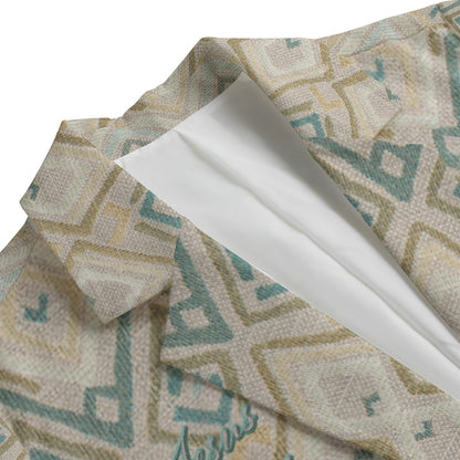 "Jesus Saves" Blue & Beige Diamond Faux Texture Women's Leisure Blazer