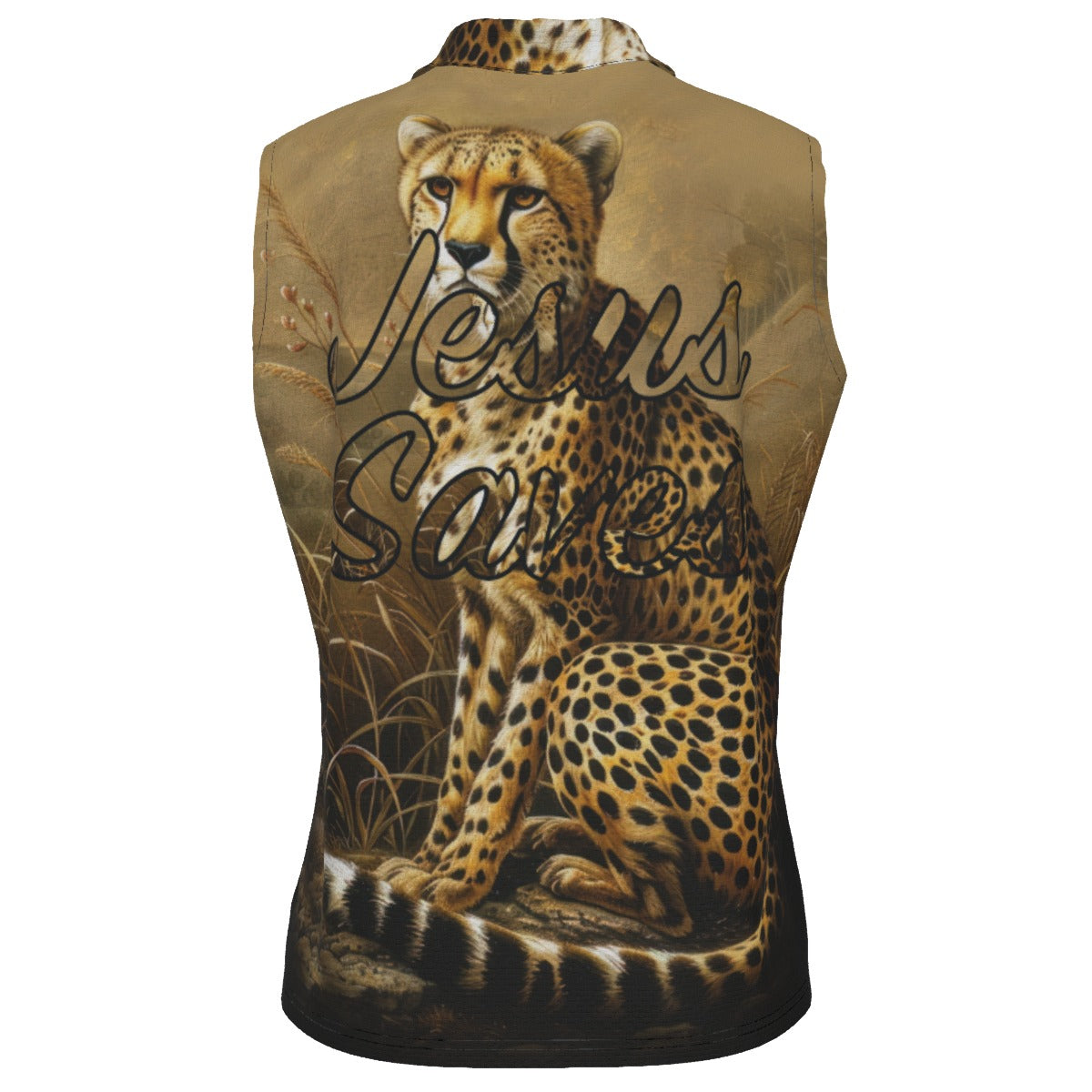 "Jesus Saves" Leopard Print Women's Sports Vest, Soft Cotton, Stylish & Comfortable for Exercise