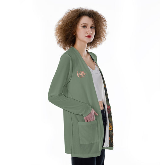 Green Floral Print Trim Women's Lightweight Cover-"Faith Hebrews 11:1"