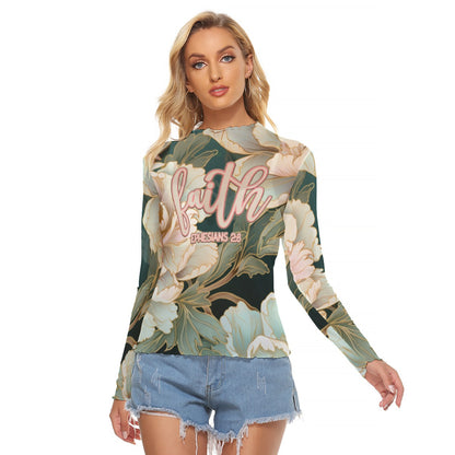 "Faith Ephesians 2:8" Floral Women's Mesh T-shirt