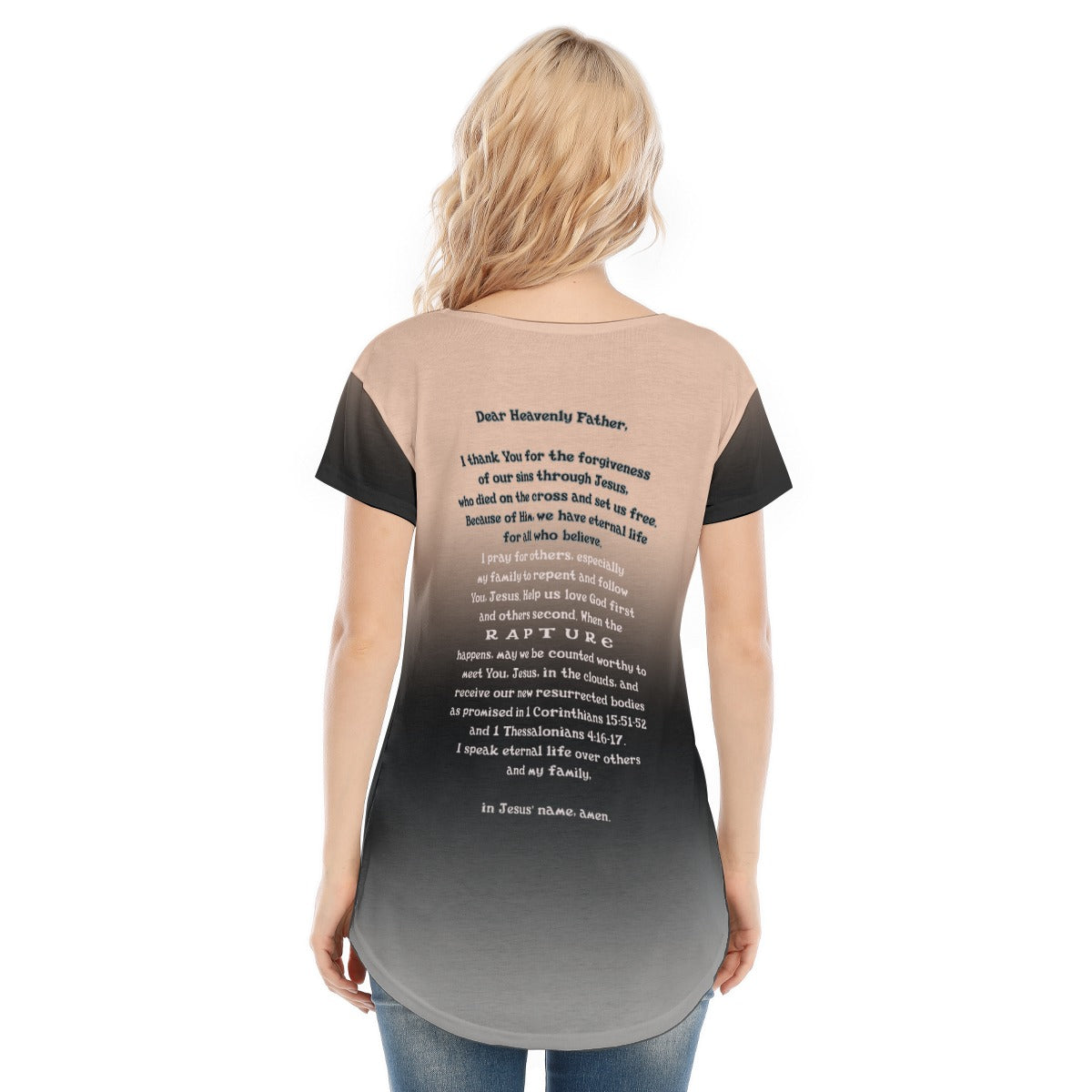 Women's V-Neck Short Sleeve T-Shirt - "I Speak Jesus for my Family"