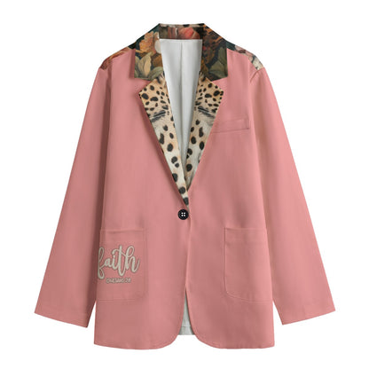Leopard Floral Print Women's Leisure Blazer - 100% Cotton, 245GSM, Faith Hebrews 11:1 Design