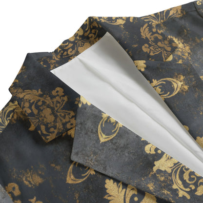 "Jesus saves" Faux Vintage Gold Damask Print Women's Leisure Blazer