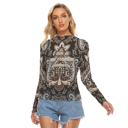 Black Paisley Print Women's Mesh T-shirt "I am a new creation"
