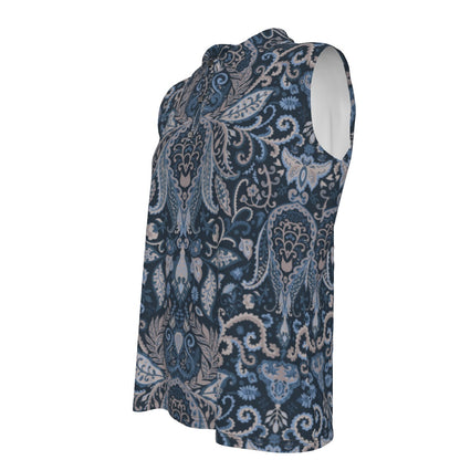Blue Paisley Print Women's UV Protection Sleeveless Polo Shirt "I am a child of God"