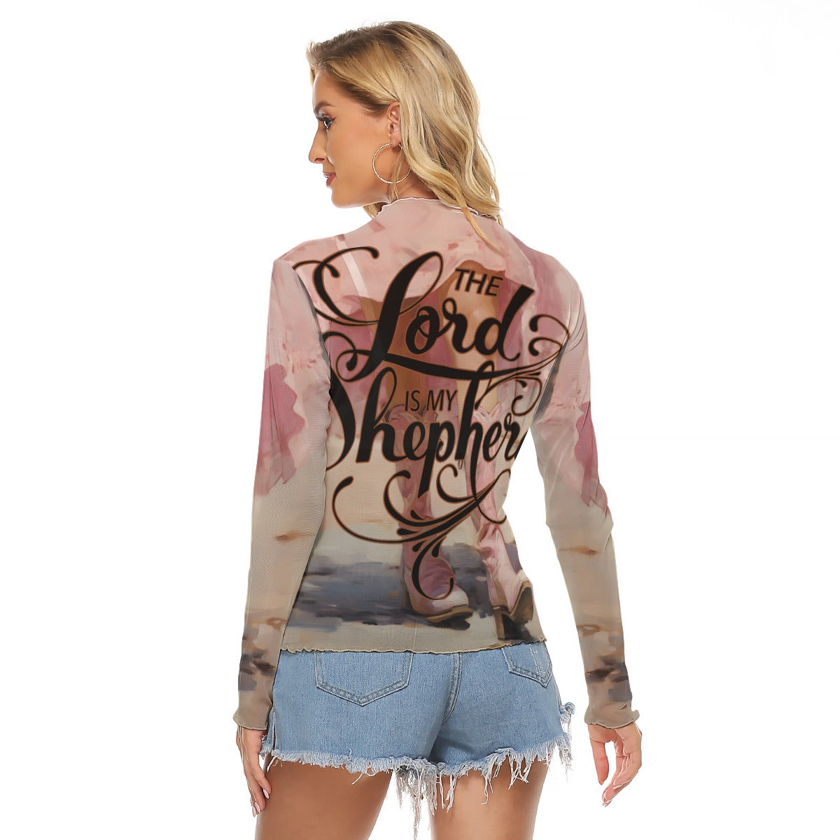 Cowgirl Women's Mesh T-shirt - Long Sleeve Mesh Top "The Lord is My Shepherd"