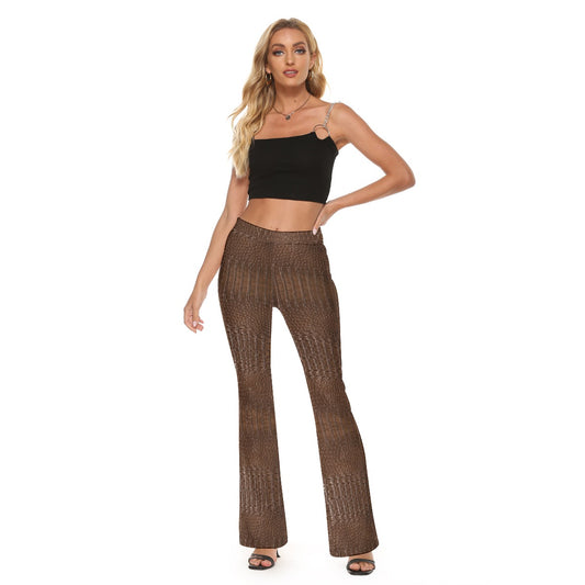 "Faith Ephesians 2:8" Brown Alligator Print Women's Skinny Flare Pants