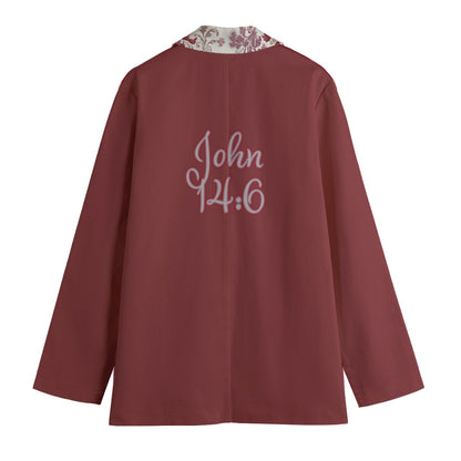 "John 14:6" Women's Red & White Floral Lapel Polyester Leisure Blazer