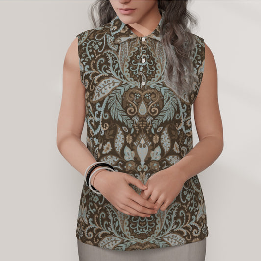 Brown Paisley Women's Sleeveless Polo Shirt  "I am a servant of Righteousness"