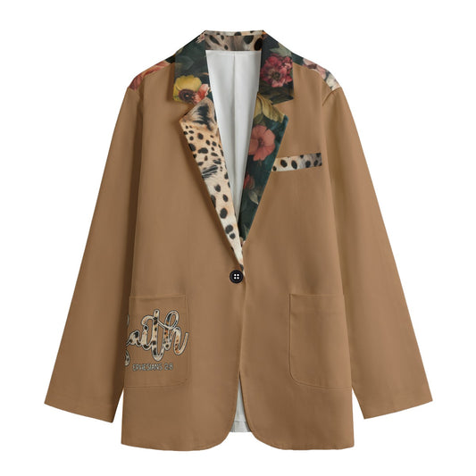 "Faith Ephesians 2;8" Leopard Pattern Women's Leisure Blazer | 245GSM Cotton