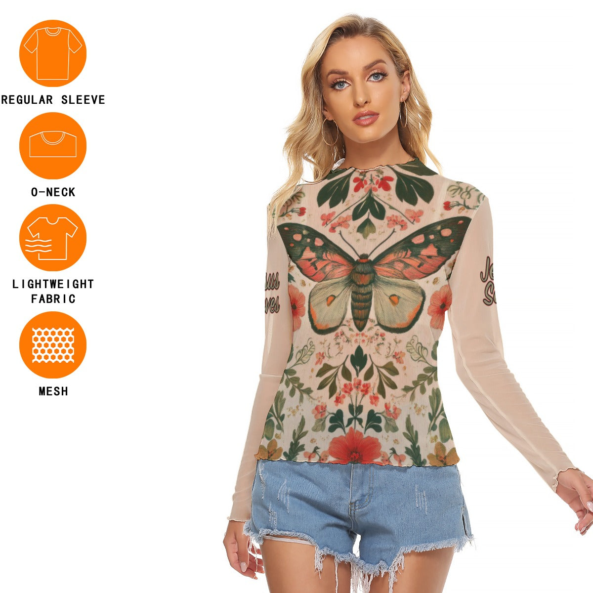 "Jesus Saves" Butterfly All-Over Print Women's Mesh T-shirt