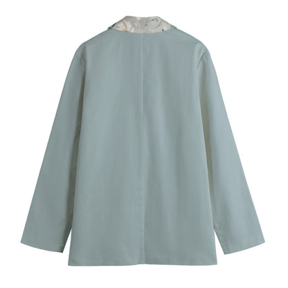 "Jesus Saves" Blue with Floral Lapel All-Over Print Women's Leisure Blazer | 245GSM Cotton