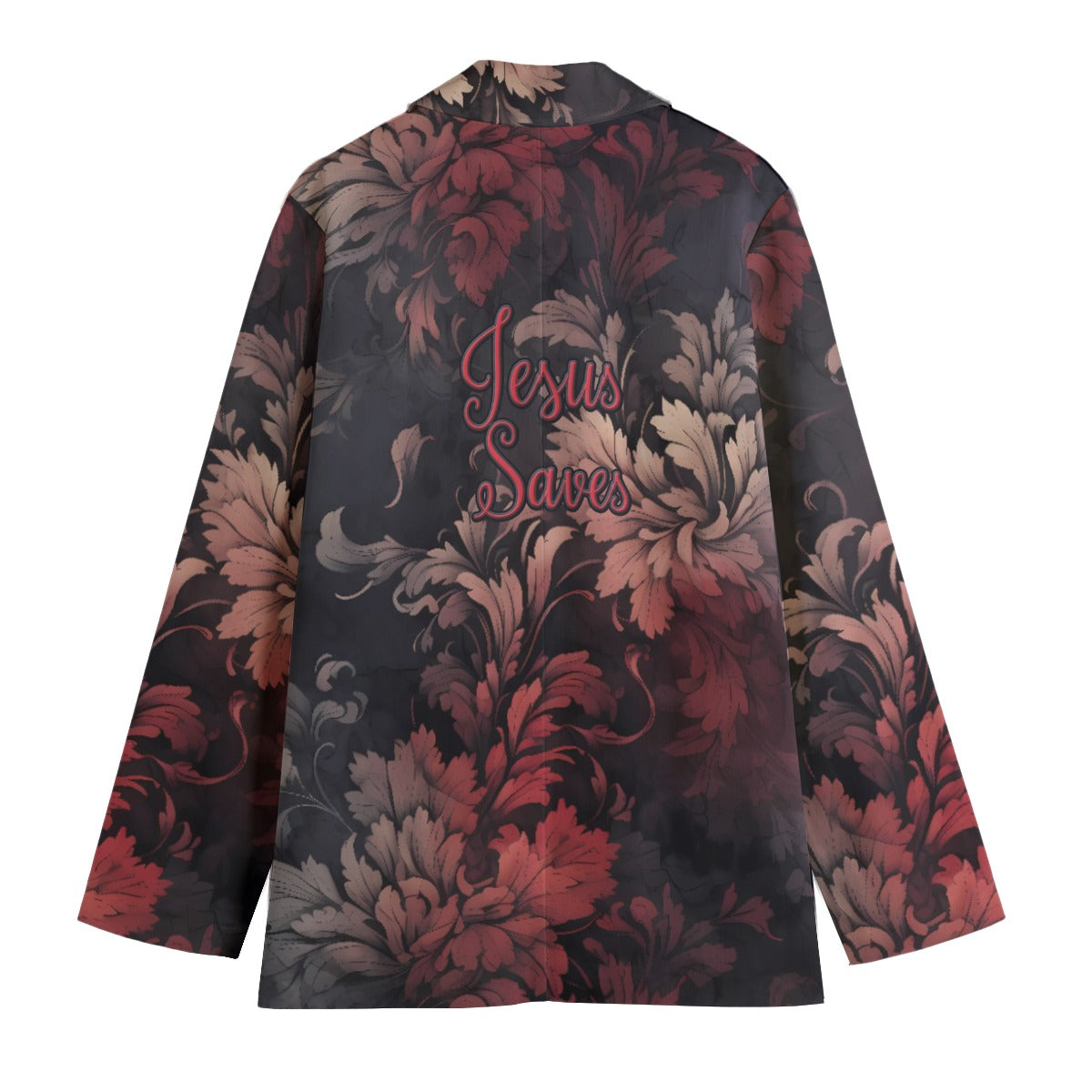 Barb's Fav Jesus Saves Red & Black Floral Polyester Women's Blazer