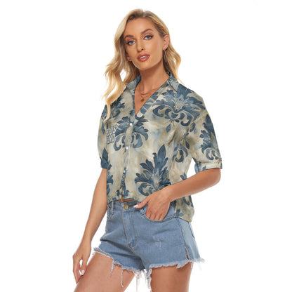 "Jesus is Lord" Faux Vintage Damask Pattern Women's V-neck Shirts