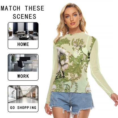 Lime Green Floral Print Women's Mesh T-shirt "Faith Ephesians 2:8"