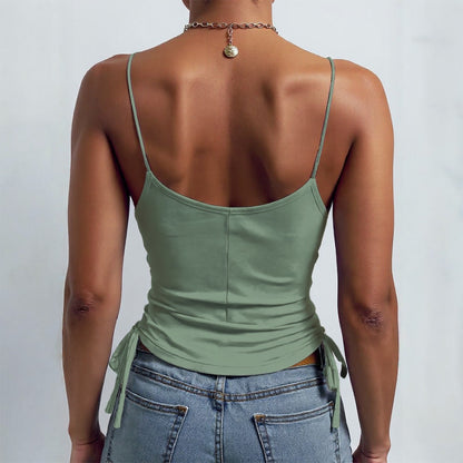 Green Drawstring Camisole with "Faith Hebrews 11:1" Print - Stretchy Cotton Blend Spaghetti Strap Tank Top