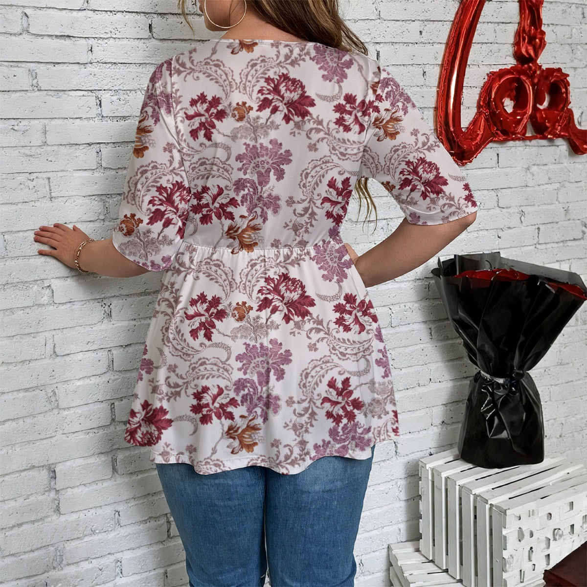 "John 14:6" Red & White  Women's V-Neck Asymmetrical Hem Top
