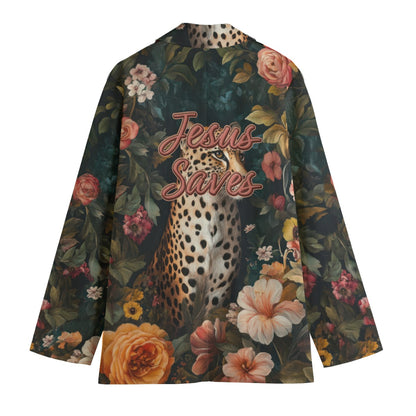 "Jesus Saves" Leopard Floral Print Women's Leisure Blazer