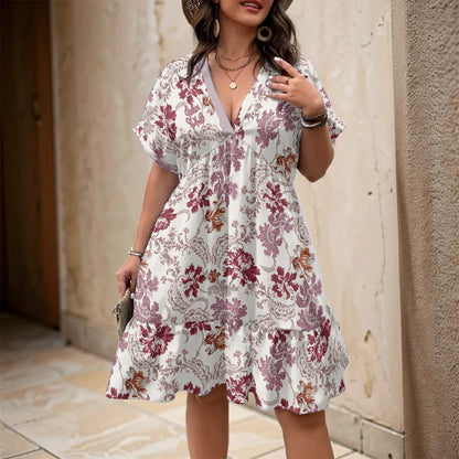 "John 14:6" ed & White Floral Women’s Floral V-Neck Short Sleeve Dress