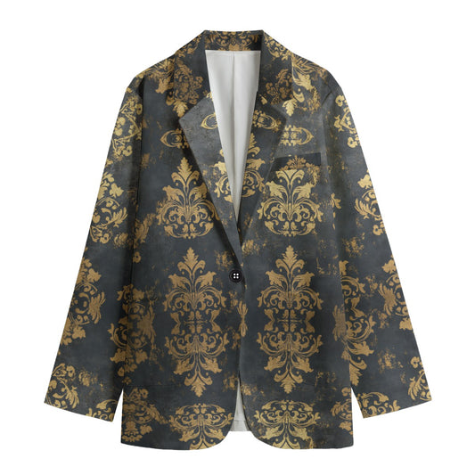 "Jesus saves" Faux Vintage Gold Damask Print Women's Leisure Blazer