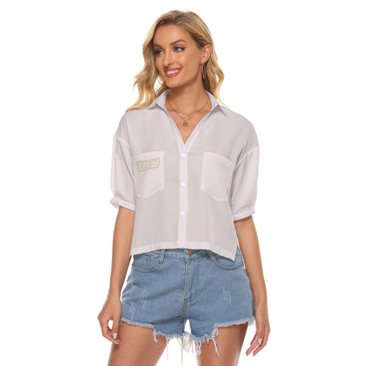 "Efesios 2:10" Rosa Claro Camisa holgada de cuello en V para mujer, aberturas laterales, bolsillos dobles, poliéster
