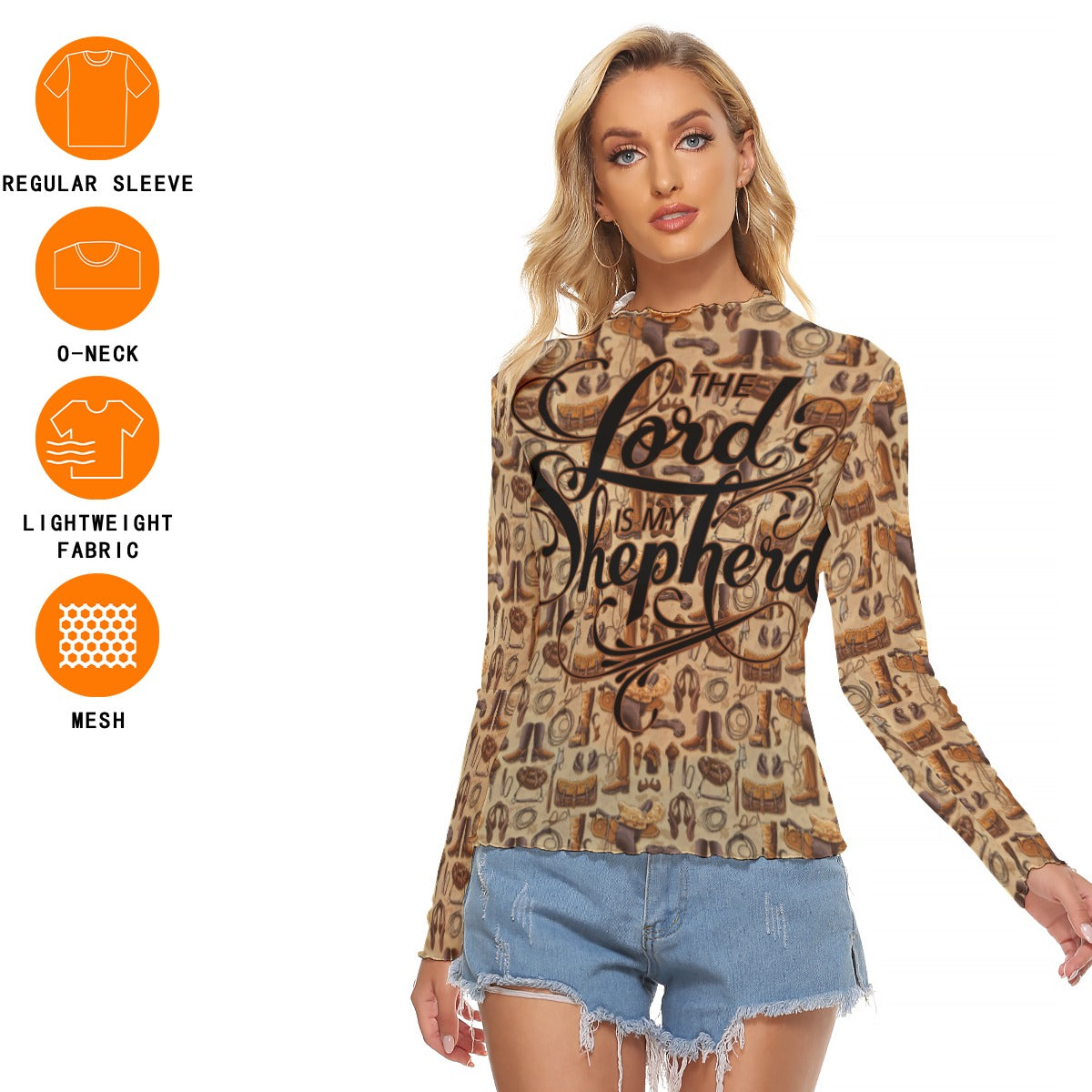 Cowgirl Women's Mesh T-shirt - Long Sleeve Mesh Top "The Lord is My Shepherd"