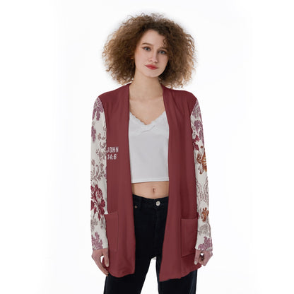 "John 14:6" Red Women's Cardigan With Pockets
