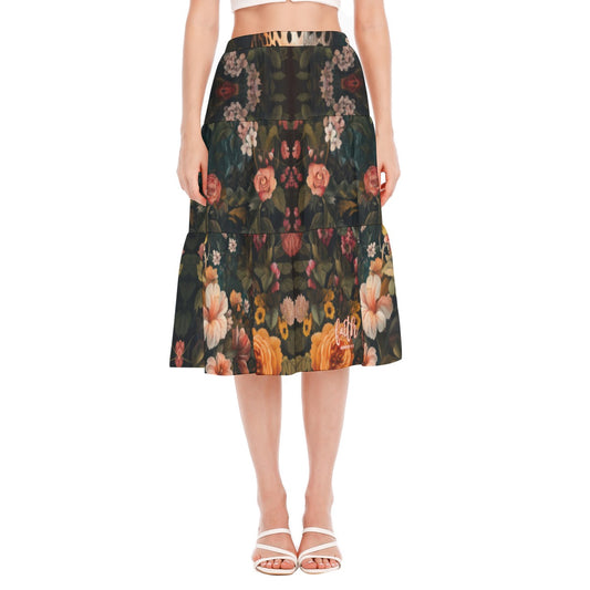 Floral Print Women's Chiffon Pleated Skirt with Stitched Design "Faith Hebrews 11:1"