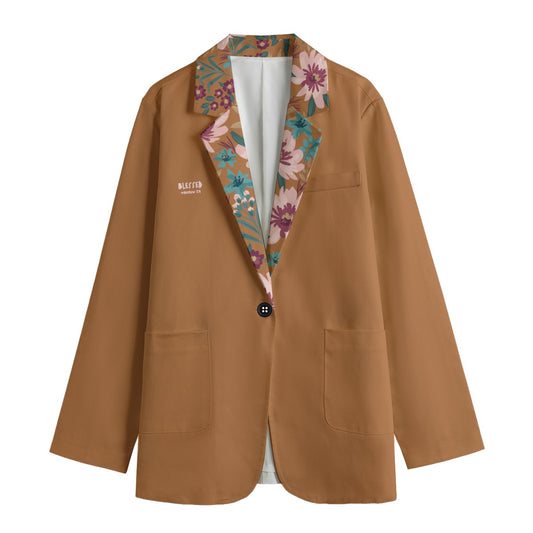 "Blessed Matthew 5:4" Pink Floral Women's Leisure Blazer with Lapel Print