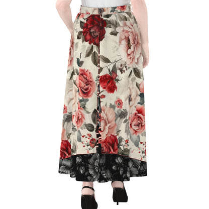 "Jesu is Lord"   Red & White Floral Women's Maxi Chiffon Skirts With Lining
