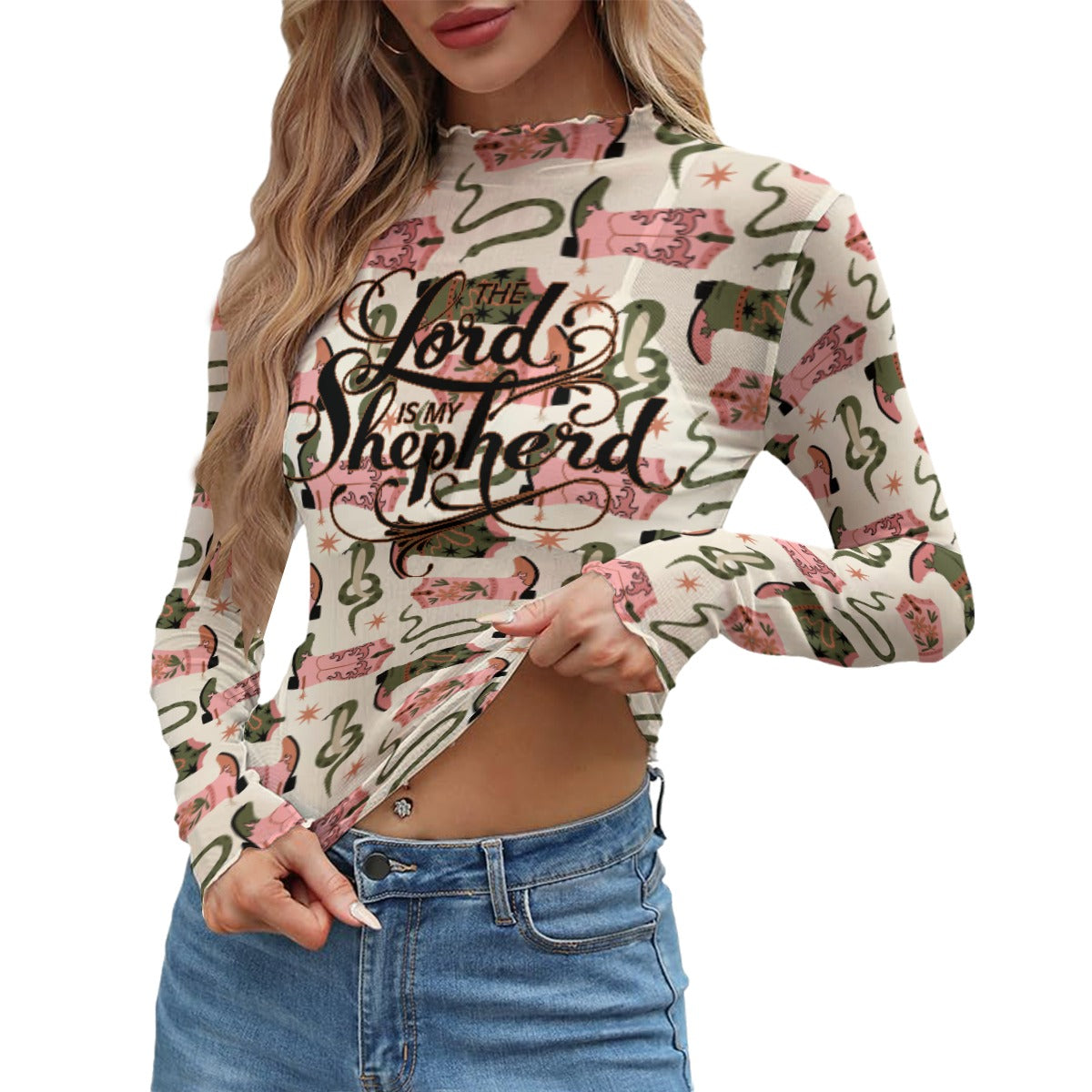 Cowgirl Women's Mesh T-shirt - Breathable Long Sleeve Mesh Top  "The Lord is my Shepherd"
