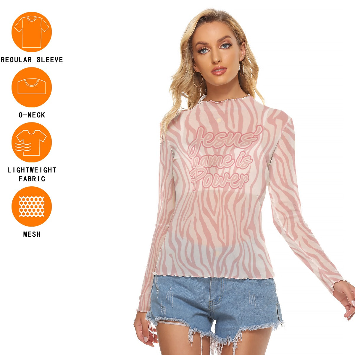 "Jesus Name is Power" Pink Zebra Women's Mesh T-shirt