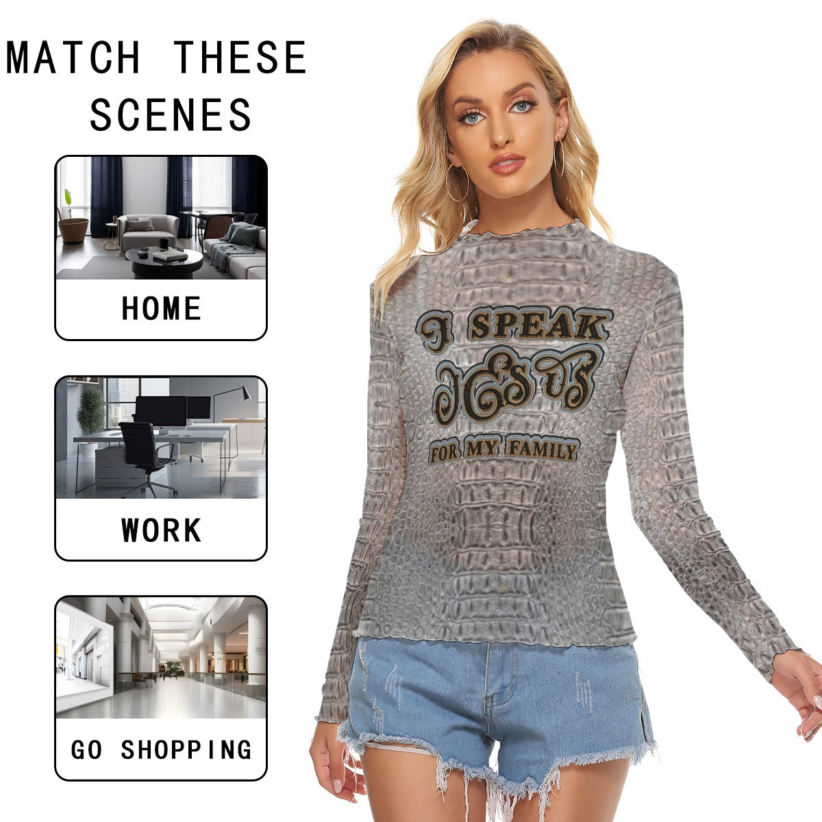 Women's Mesh T-shirt - Long Sleeve Mesh Top-"I Speak Jesus for My Family"